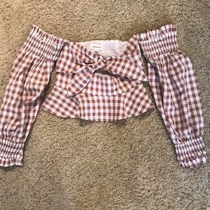 Song Of Style Nora Gingham Off Shoulder Top XS
